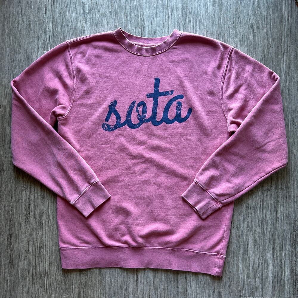 Sota Clothing Co Salmon Pink Navy Distressed Crewneck Sweatshirt Size Medium